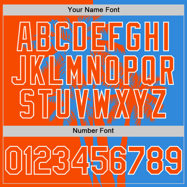 Custom Electric Blue Orange-White Hawaii Palm Trees Tropical Coconut Authentic Baseball Jersey