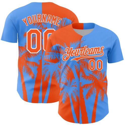 Custom Electric Blue Orange-White Hawaii Palm Trees Tropical Coconut Authentic Baseball Jersey
