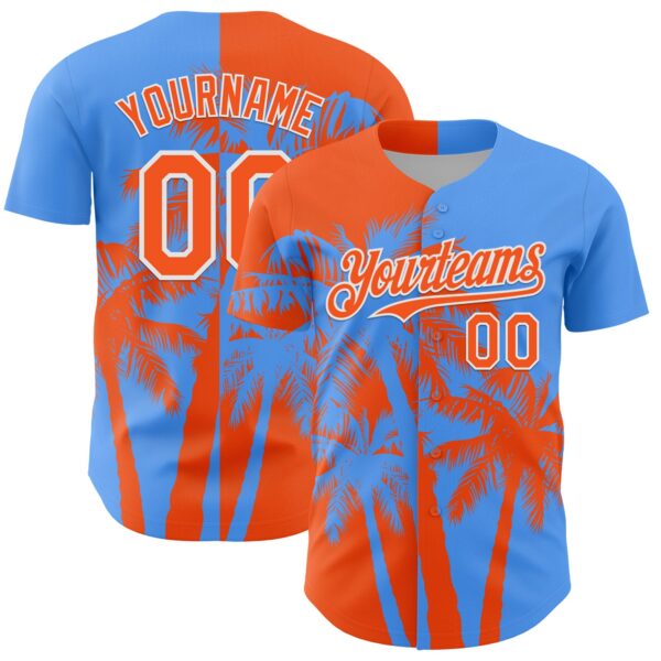 Custom Electric Blue Orange-White Hawaii Palm Trees Tropical Coconut Authentic Baseball Jersey