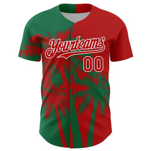 Custom Red Kelly Green-White Hawaii Palm Trees Tropical Coconut Authentic Baseball Jersey