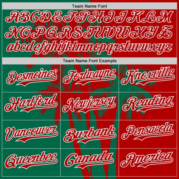 Custom Red Kelly Green-White Hawaii Palm Trees Tropical Coconut Authentic Baseball Jersey