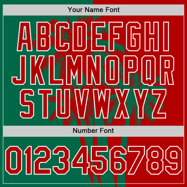 Custom Red Kelly Green-White Hawaii Palm Trees Tropical Coconut Authentic Baseball Jersey