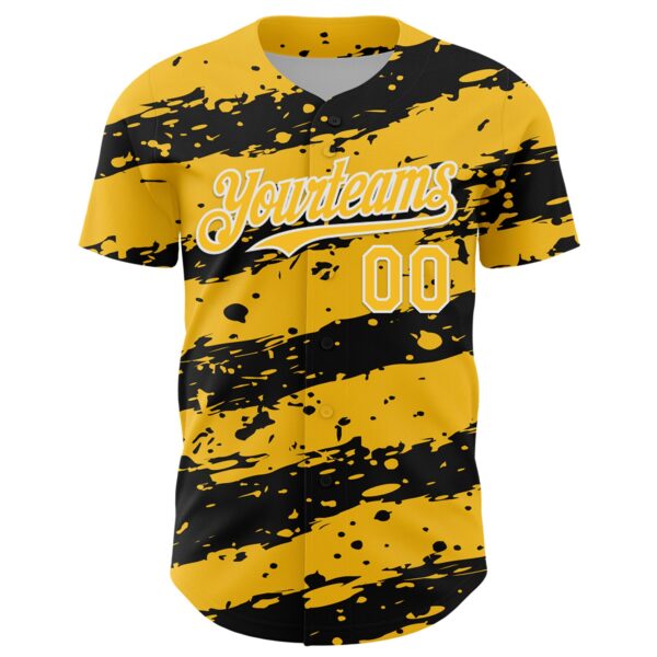 Custom Gold Black-White Paint Splash Stripe Authentic Baseball Jersey