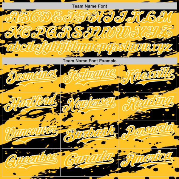 Custom Gold Black-White Paint Splash Stripe Authentic Baseball Jersey