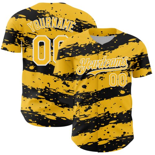 3DPattern13029 Custom Gold Black-White Paint Splash Stripe Authentic Baseball Jersey