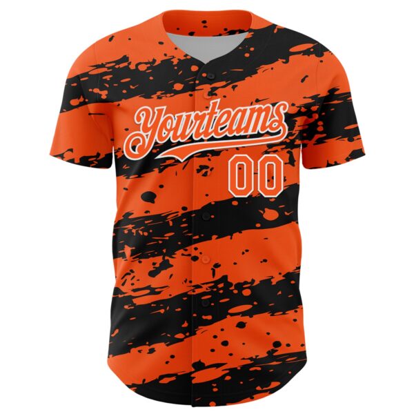 Custom Orange Black-White Paint Splash Stripe Authentic Baseball Jersey