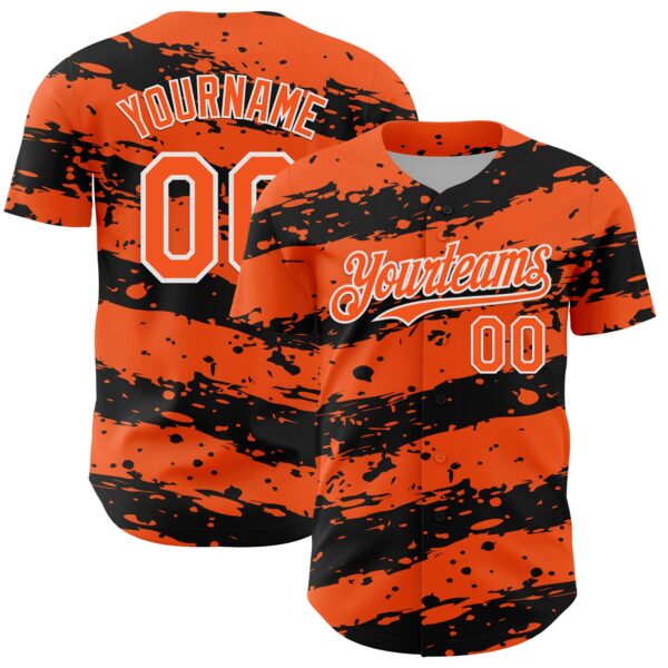 Custom Orange Black-White Paint Splash Stripe Authentic Baseball Jersey