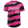 Custom Pink Black-White Paint Splash Stripe Authentic Baseball Jersey