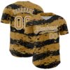 Custom Old Gold Black-White Paint Splash Stripe Authentic Baseball Jersey