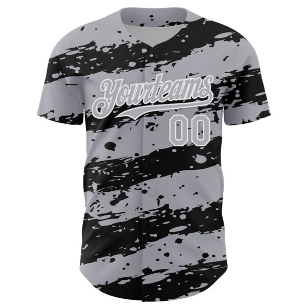 Custom Gray Black-White Paint Splash Stripe Authentic Baseball Jersey
