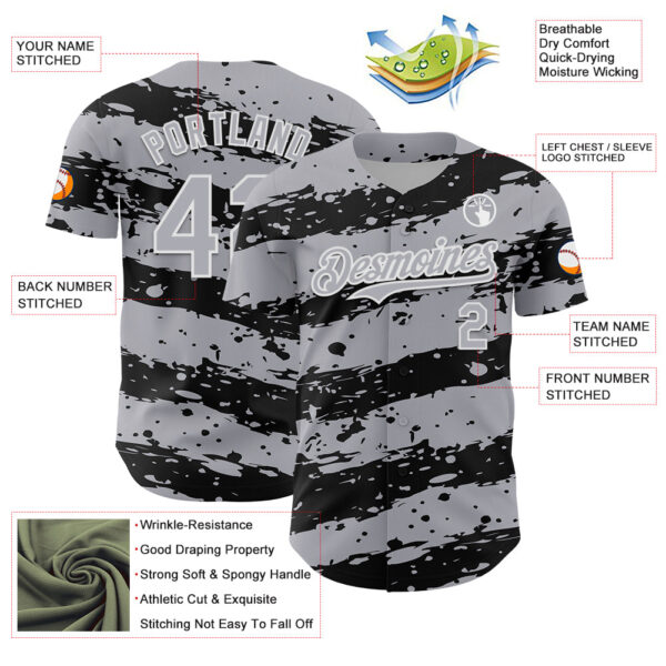 Custom Gray Black-White Paint Splash Stripe Authentic Baseball Jersey