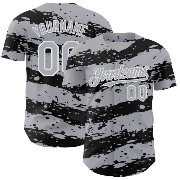 Custom Gray Black-White Paint Splash Stripe Authentic Baseball Jersey