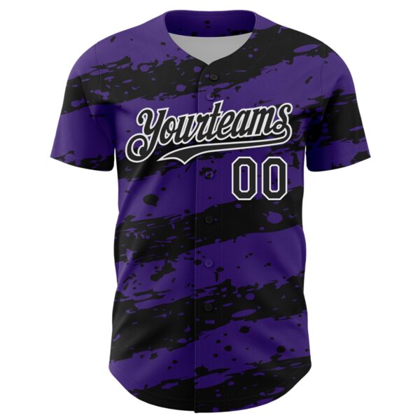 Custom Purple Black-White Paint Splash Stripe Authentic Baseball Jersey