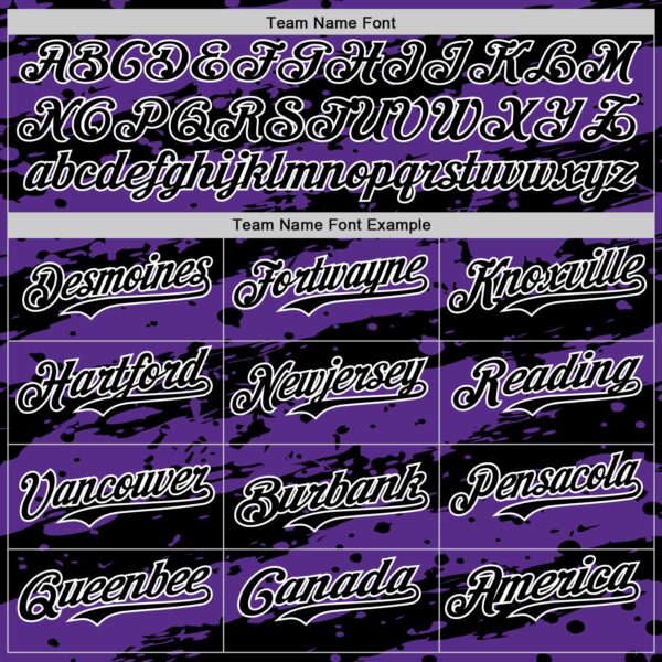 Custom Purple Black-White Paint Splash Stripe Authentic Baseball Jersey
