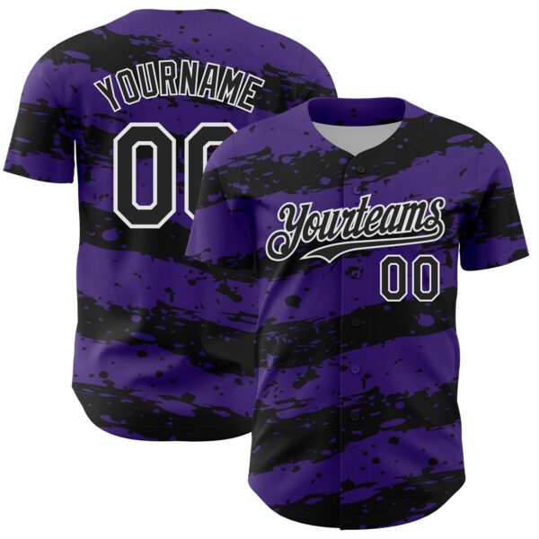 Custom Purple Black-White Paint Splash Stripe Authentic Baseball Jersey
