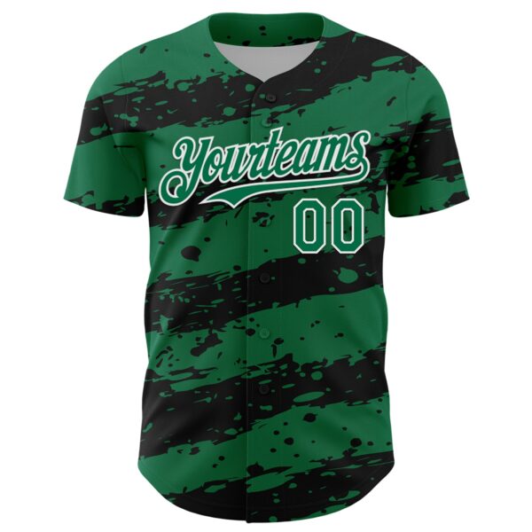 Custom Kelly Green Black-White Paint Splash Stripe Authentic Baseball Jersey