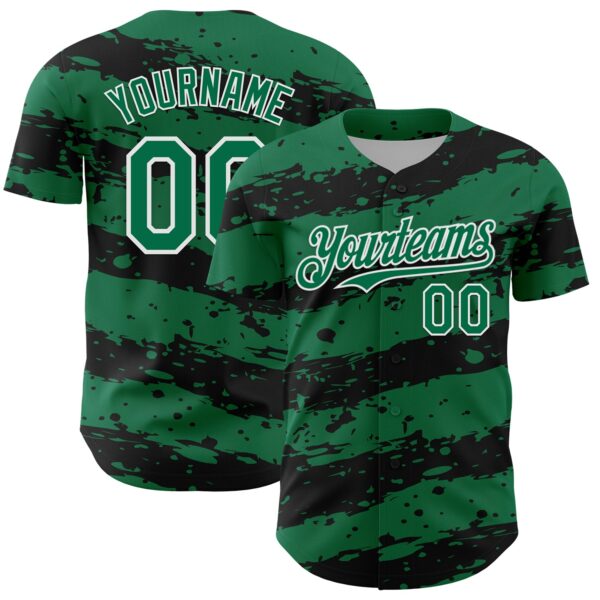 Custom Kelly Green Black-White Paint Splash Stripe Authentic Baseball Jersey