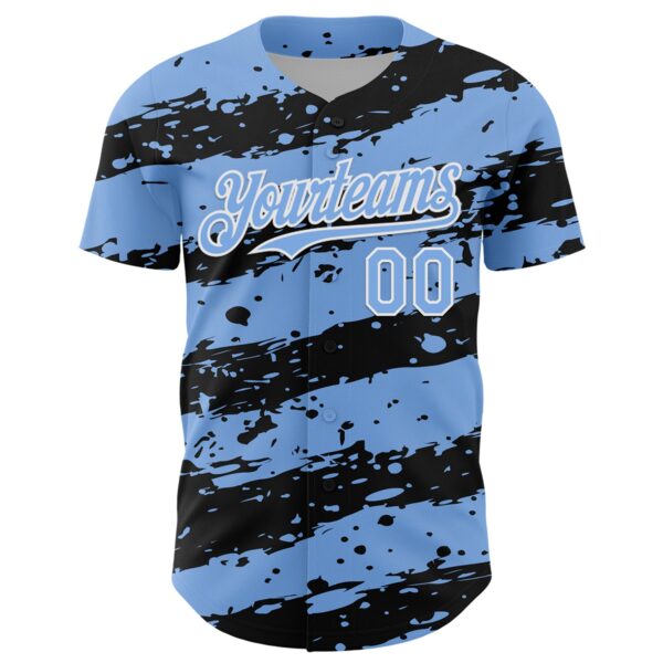 Custom Light Blue Black-White Paint Splash Stripe Authentic Baseball Jersey