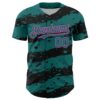 Custom Teal Black-Pink Paint Splash Stripe Authentic Baseball Jersey