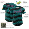 Custom Teal Black-Pink Paint Splash Stripe Authentic Baseball Jersey