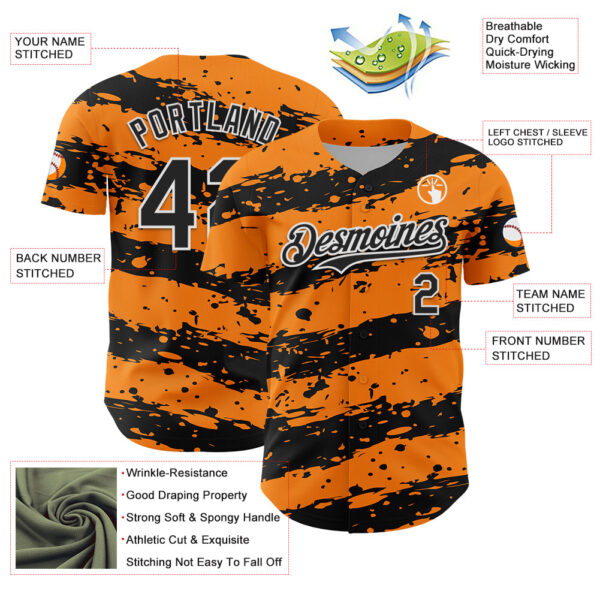 Custom Bay Orange Black-White Paint Splash Stripe Authentic Baseball Jersey