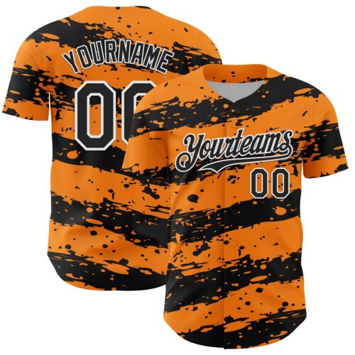 3DPattern13038 Custom Bay Orange Black-White Paint Splash Stripe Authentic Baseball Jersey