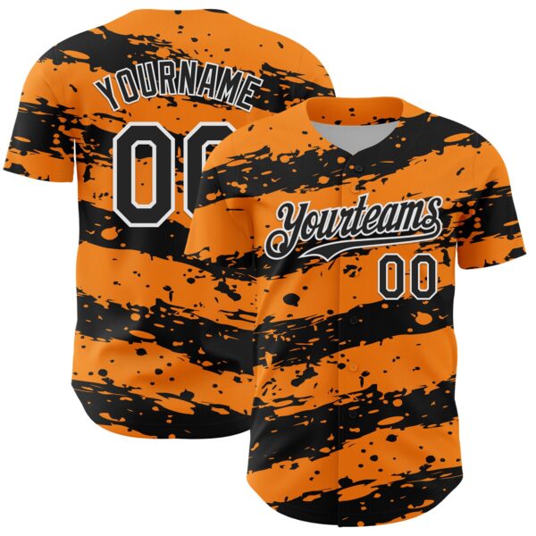 Custom Bay Orange Black-White Paint Splash Stripe Authentic Baseball Jersey