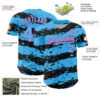 Custom Sky Blue Black-Pink Paint Splash Stripe Authentic Baseball Jersey