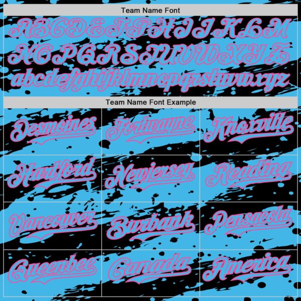 Custom Sky Blue Black-Pink Paint Splash Stripe Authentic Baseball Jersey