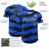 Custom Thunder Blue Black-White Paint Splash Stripe Authentic Baseball Jersey