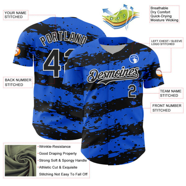 Custom Thunder Blue Black-White Paint Splash Stripe Authentic Baseball Jersey