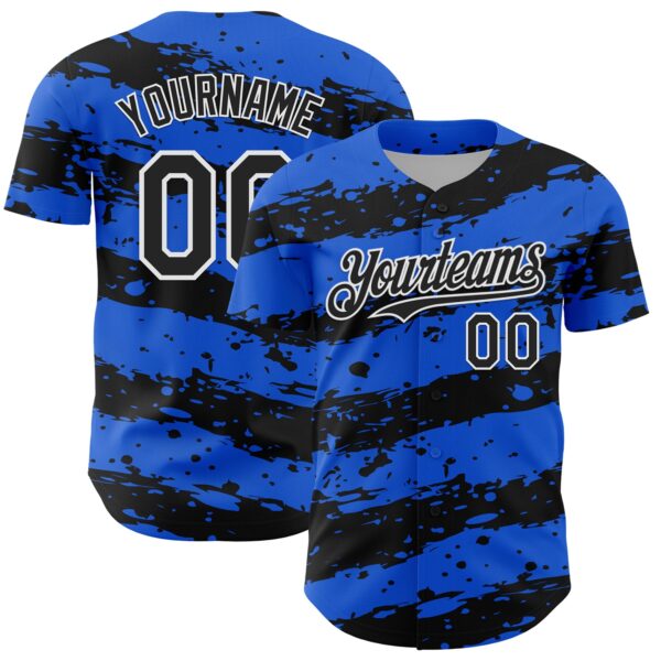 Custom Thunder Blue Black-White Paint Splash Stripe Authentic Baseball Jersey