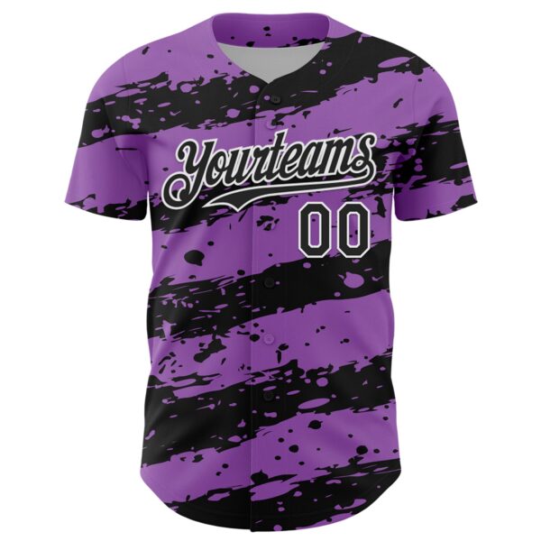 Custom Medium Purple Black-White Paint Splash Stripe Authentic Baseball Jersey