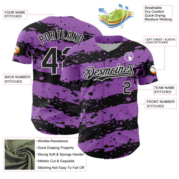 Custom Medium Purple Black-White Paint Splash Stripe Authentic Baseball Jersey