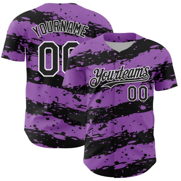 Custom Medium Purple Black-White Paint Splash Stripe Authentic Baseball Jersey