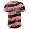Custom Medium Pink Black-White Paint Splash Stripe Authentic Baseball Jersey