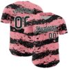 Custom Medium Pink Black-White Paint Splash Stripe Authentic Baseball Jersey