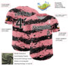 Custom Medium Pink Black-White Paint Splash Stripe Authentic Baseball Jersey