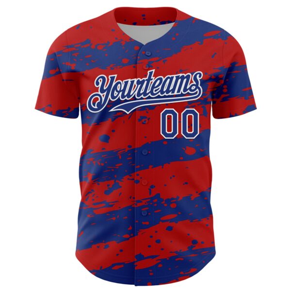 Custom Red Royal-White Paint Splash Stripe Authentic Baseball Jersey