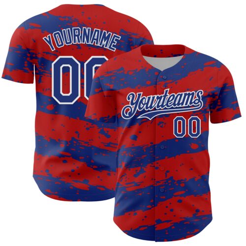 Custom Red Royal-White Paint Splash Stripe Authentic Baseball Jersey