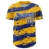 Custom Gold Royal-White Paint Splash Stripe Authentic Baseball Jersey