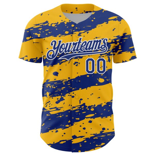 Custom Gold Royal-White Paint Splash Stripe Authentic Baseball Jersey