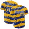 Custom Gold Royal-White Paint Splash Stripe Authentic Baseball Jersey
