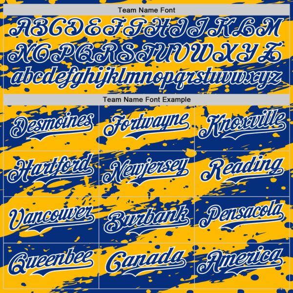 Custom Gold Royal-White Paint Splash Stripe Authentic Baseball Jersey