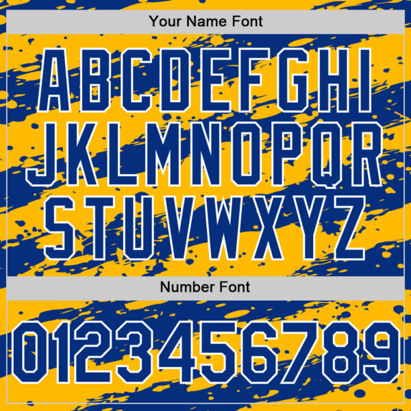 Custom Gold Royal-White Paint Splash Stripe Authentic Baseball Jersey