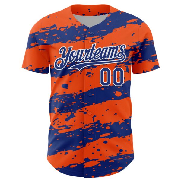 Custom Orange Royal-White Paint Splash Stripe Authentic Baseball Jersey