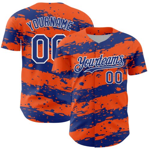 Custom Orange Royal-White Paint Splash Stripe Authentic Baseball Jersey