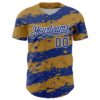 Custom Old Gold Royal-White Paint Splash Stripe Authentic Baseball Jersey