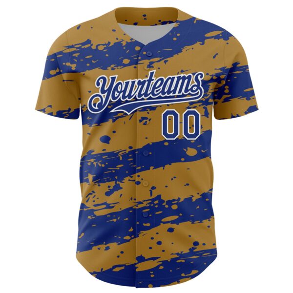 Custom Old Gold Royal-White Paint Splash Stripe Authentic Baseball Jersey