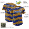 Custom Old Gold Royal-White Paint Splash Stripe Authentic Baseball Jersey